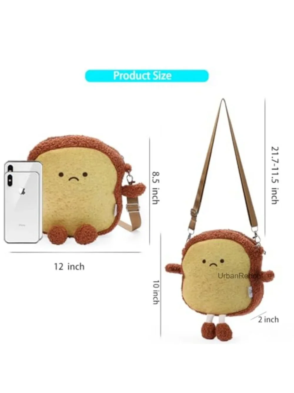 Plush Toast Crossbody Bag Cute Mini Purse Adjustable Strap